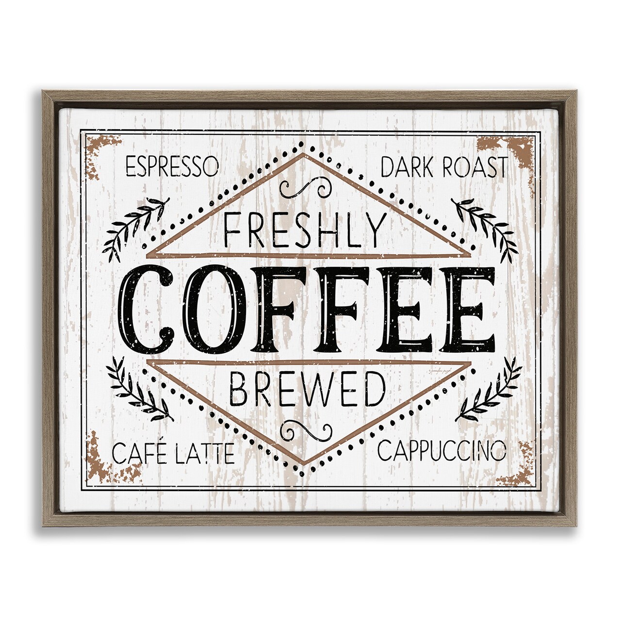 Stupell Industries Charming Fresh Brew Coffee Framed Floater Canvas Wall Art